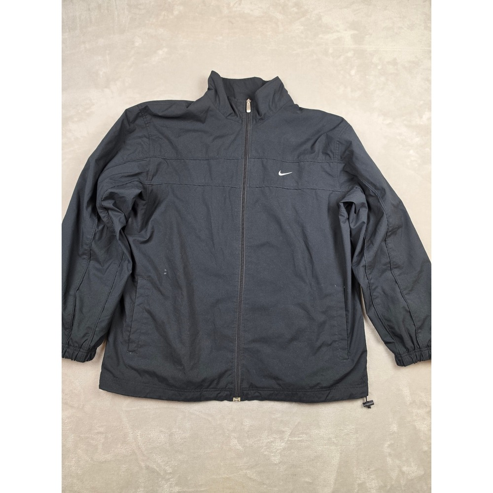 Vintage Nike Windbreaker Jacket Men XL Black Full Zip Mesh Lined Swoosh Logo Y2K